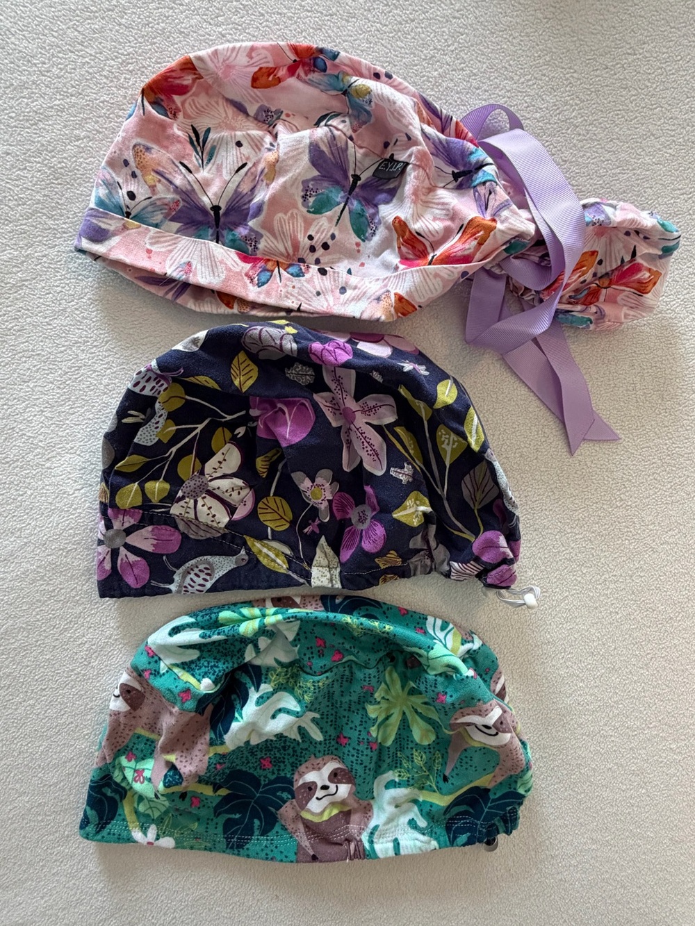 Women’s Floral and Animal Print Scrub Caps - Purple, Pink, Teal